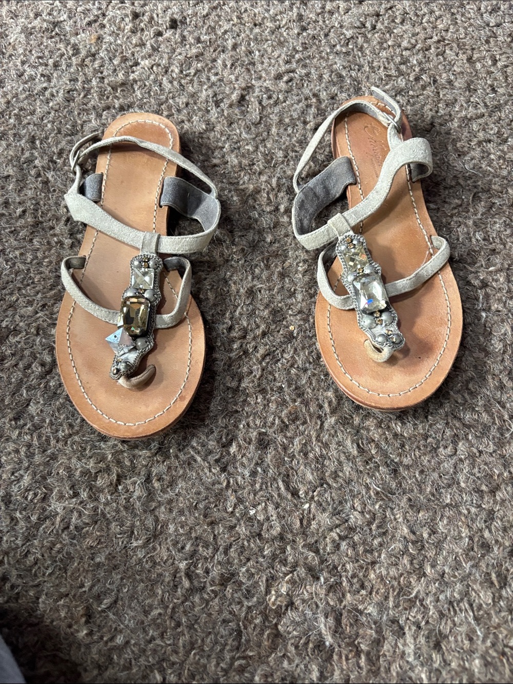 Miss Albright Silver Beaded T-Strap Sandals